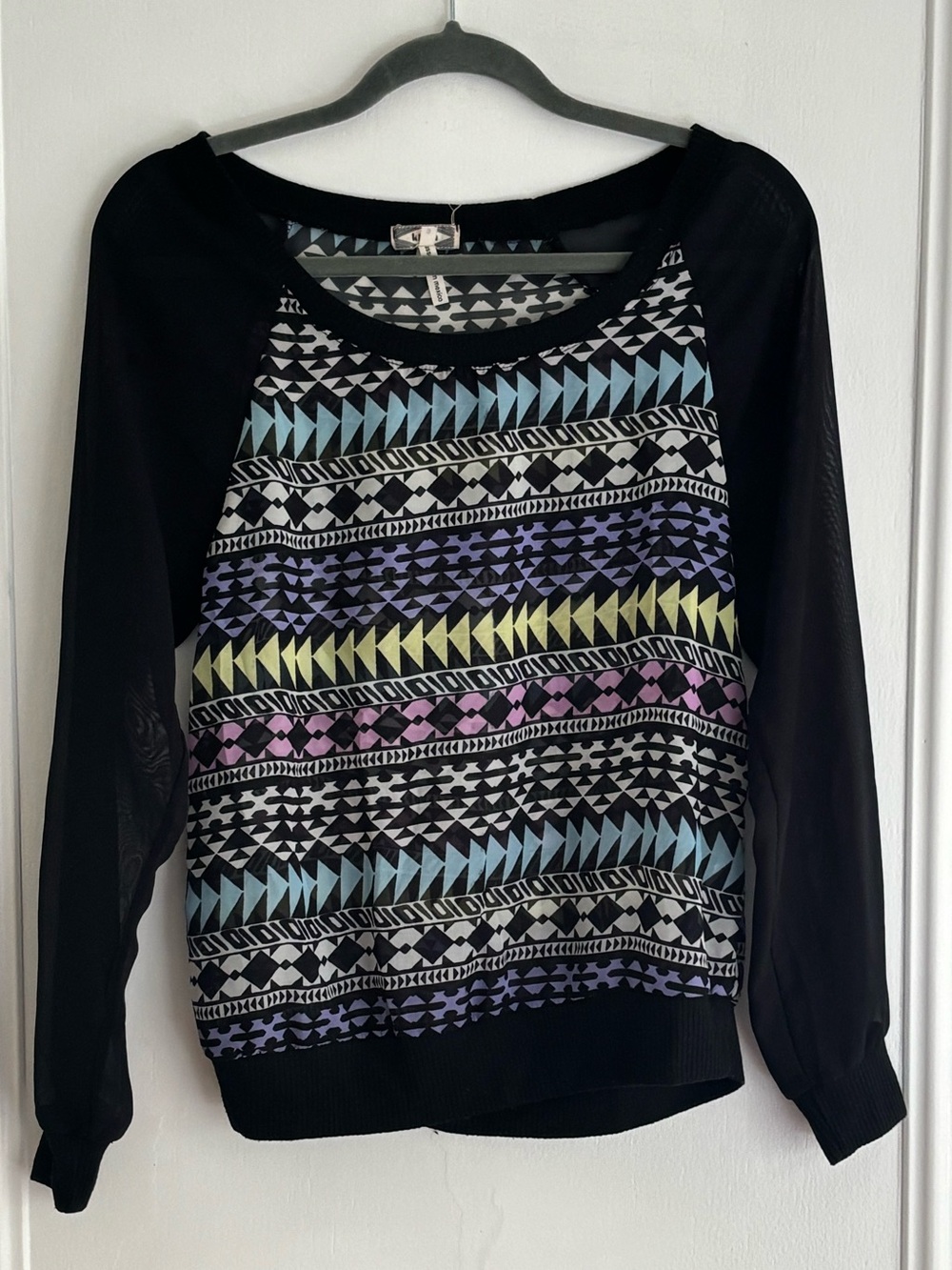 Kirra Black Pullover with Blue and Gray Aztec Print